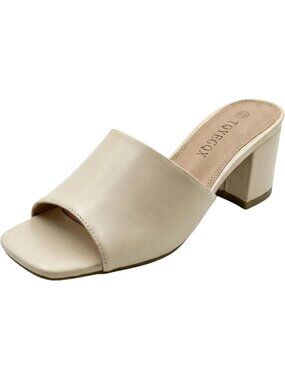 Women's Beige Pu Comfortable Square Open Toe Chunky Block Low Sandals Heels